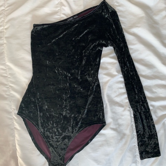 Zara Tops - Zara black velvet bodysuit top assymetrical